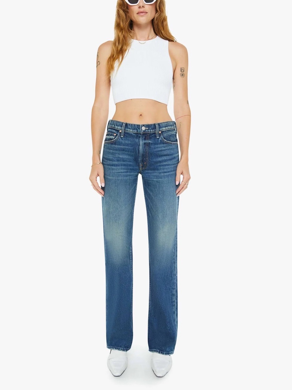 MOTHER Women's Flare Wide Leg Jeans — Medium Blue Denim